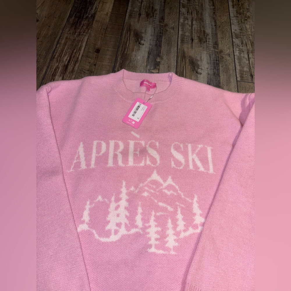 Pink 'Après Ski' Graphic Knit Sweater Edikted Small NWT - Picture 3 of 7